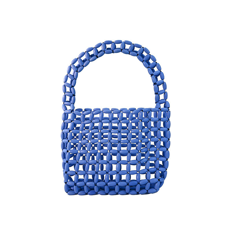 Hand Woven Bag Wooden Bead Handmade Bag Retro High Sense Niche Handbag Small Square Bag