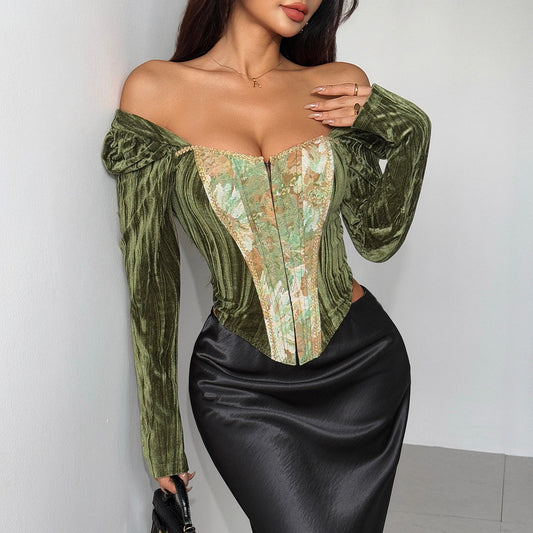 Retro Senior Bandeau Slim Fit Sexy Monet Oil Painting Sexy Boning Corset
