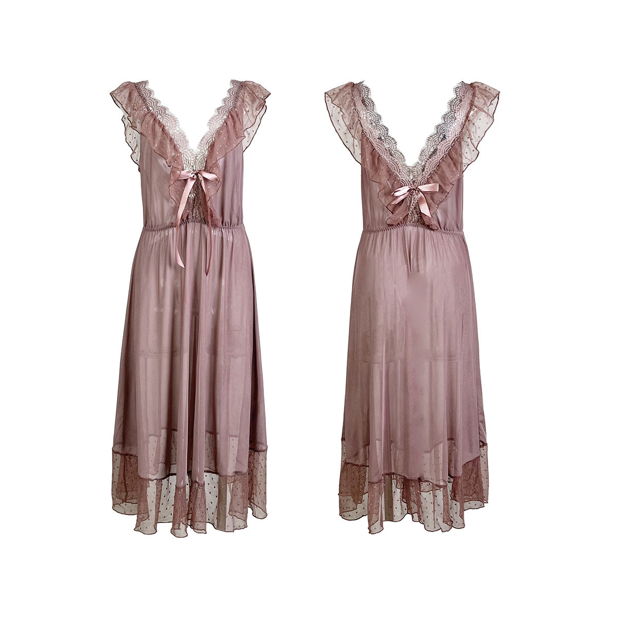 Sexy Polka Dot Nightdress Princess Cami Dress Summer Women Mesh Private Pajamas Backless Outerwear