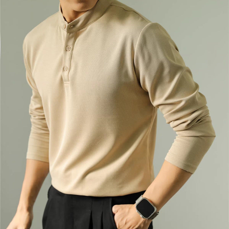 Men's Long Sleeve Polo Simple Solid Color Shirt