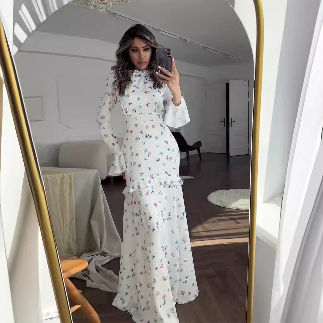 Gentle Floral Flounce Long Dress