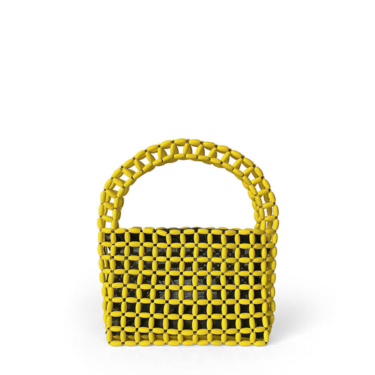 Hand Woven Bag Wooden Bead Handmade Bag Retro High Sense Niche Handbag Small Square Bag