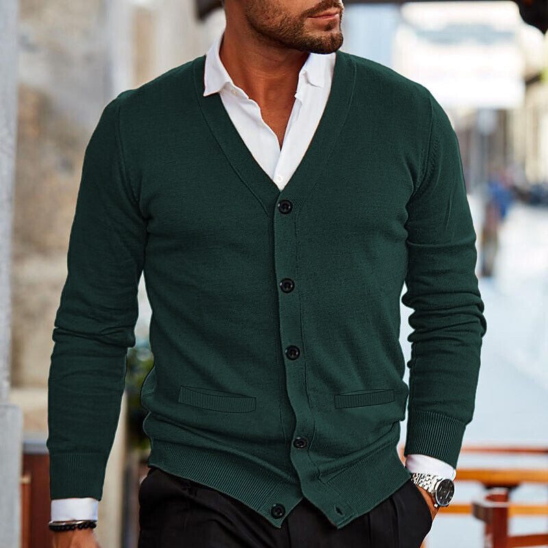 Men's Double-sided Pocket Knitwear V-neck Long Sleeve Slim Cardigan Sweater