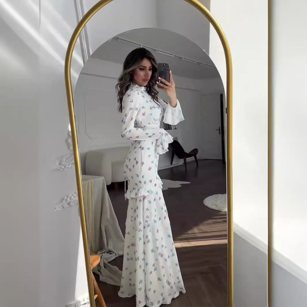 Gentle Floral Flounce Long Dress