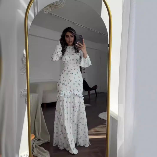 Gentle Floral Flounce Long Dress