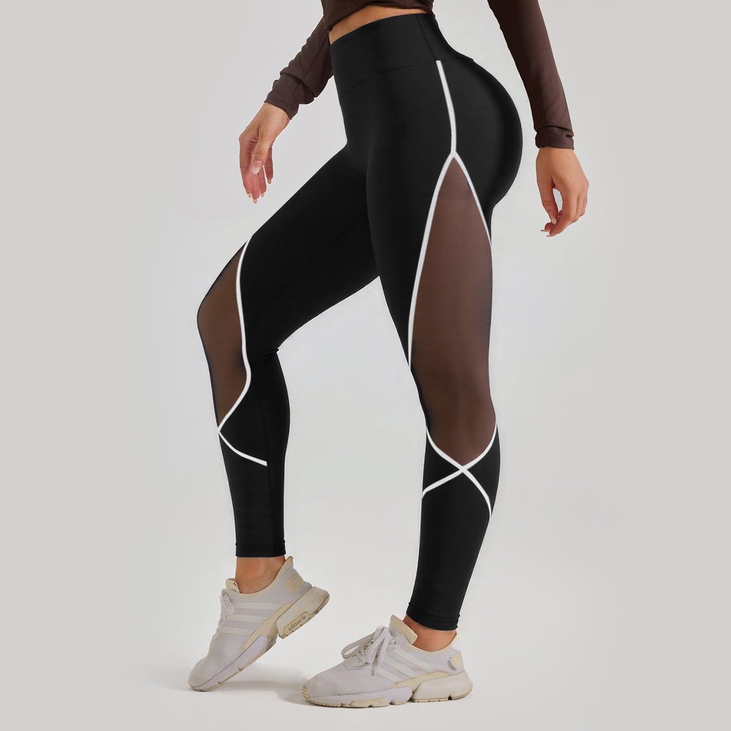High Waist Yoga Pants Mesh Panels