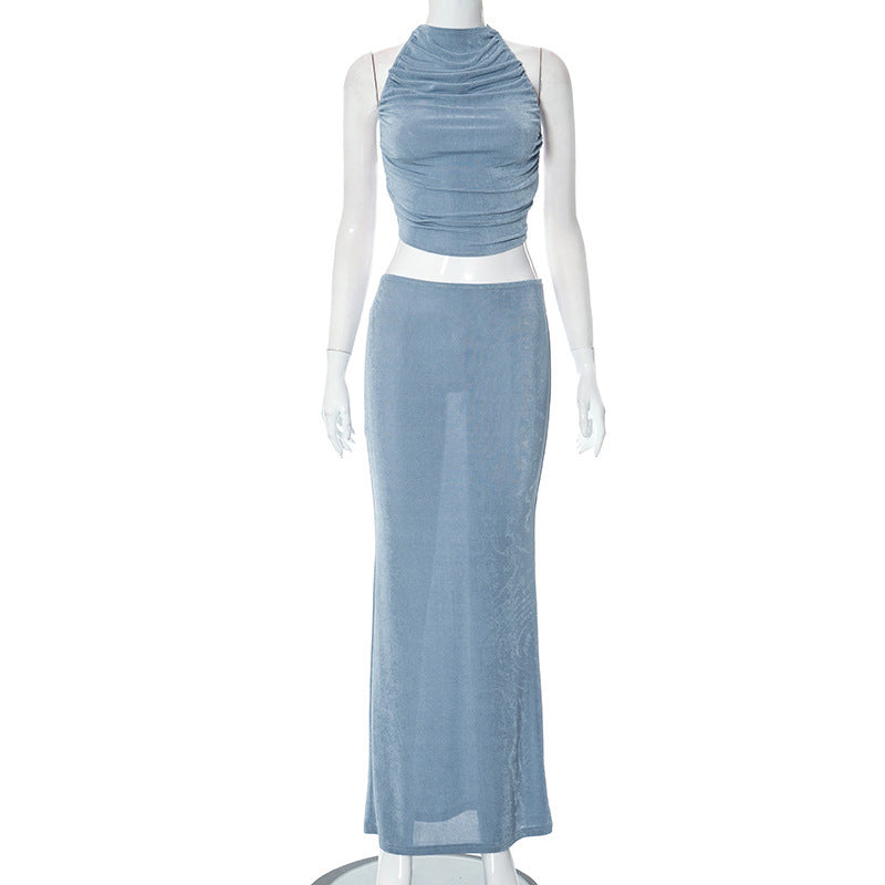 Sleeveless Halter Long Skirt Set