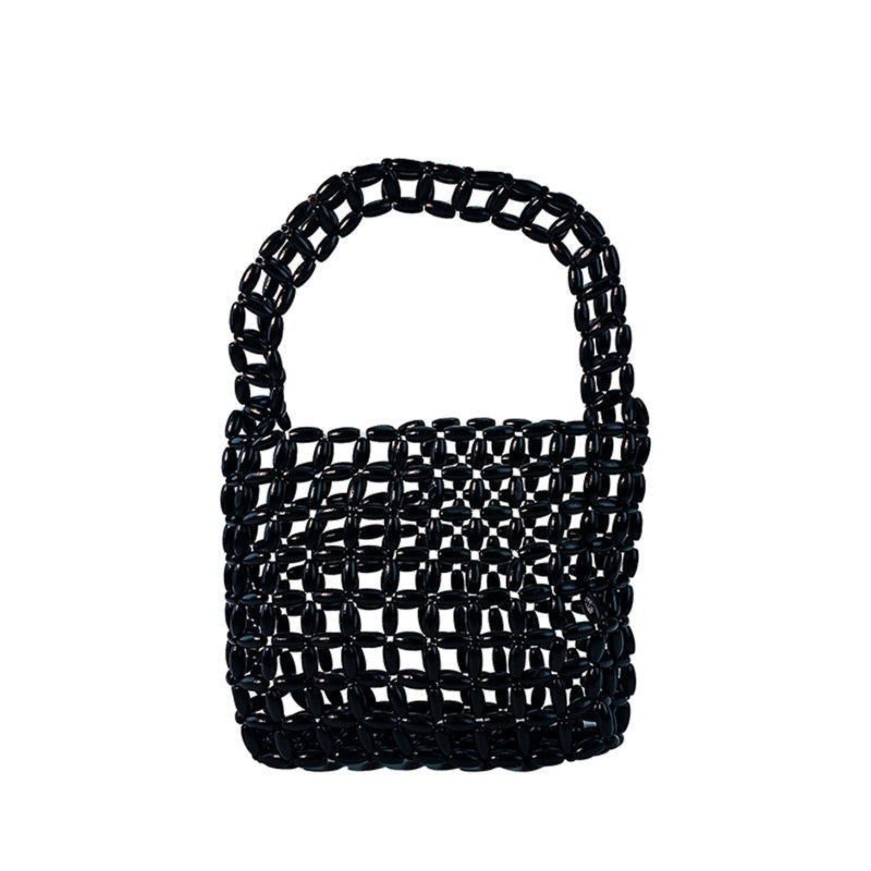 Hand Woven Bag Wooden Bead Handmade Bag Retro High Sense Niche Handbag Small Square Bag