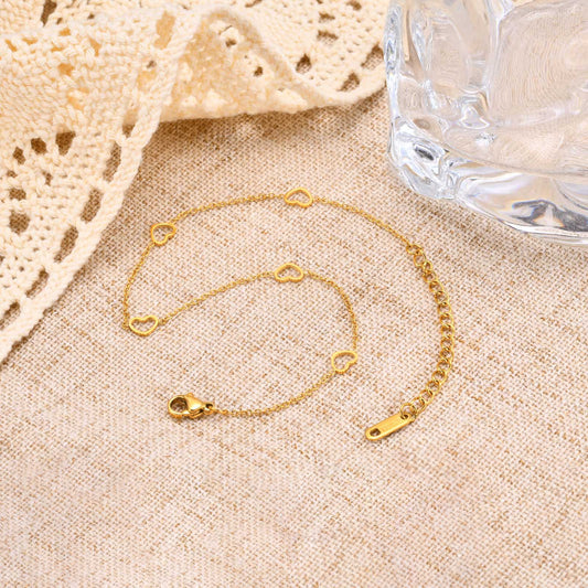 1 Piece Stainless Steel Five Hollow Heart Shaped Love Anklets