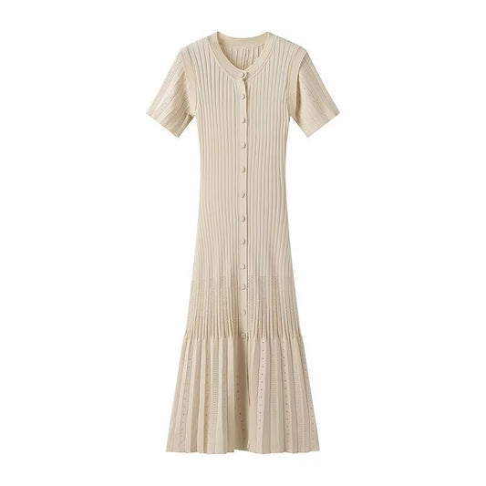 Women's Clothing Fashionable Knitted Single Row Dress