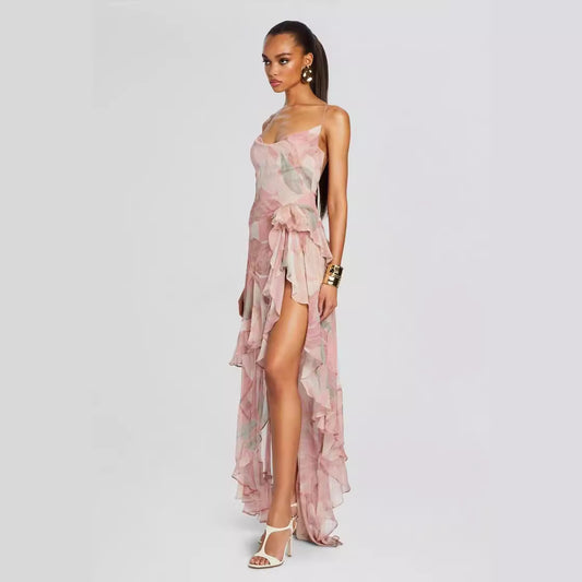 Women's Irregular Oblique Ruffled Skirt With Suspenders