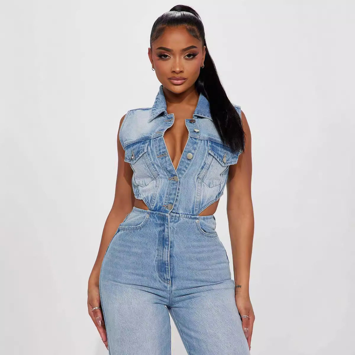 Denim Straight Leg Jumpsuit