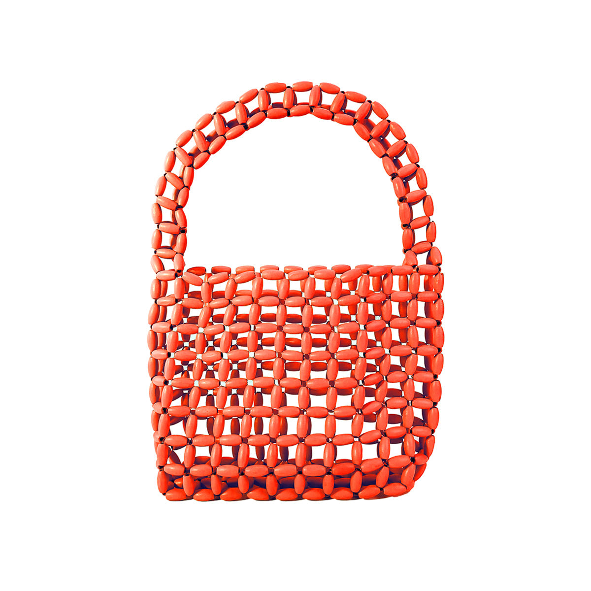 Hand Woven Bag Wooden Bead Handmade Bag Retro High Sense Niche Handbag Small Square Bag