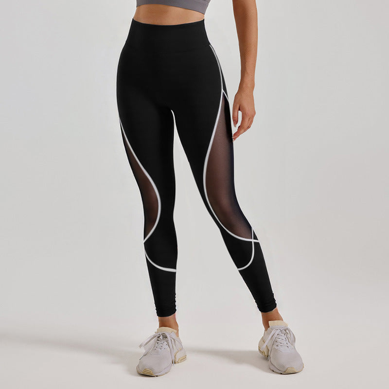 High Waist Yoga Pants Mesh Panels