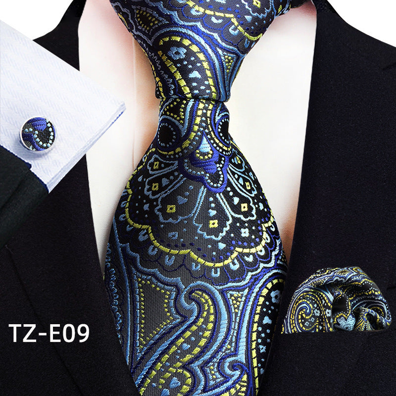 Men's Paisley Tie Square Scarf Pocket Square Cufflinks Three-piece Set