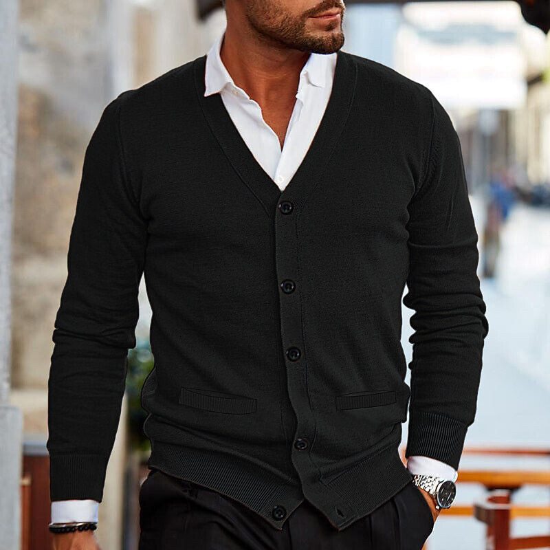 Men's Double-sided Pocket Knitwear V-neck Long Sleeve Slim Cardigan Sweater