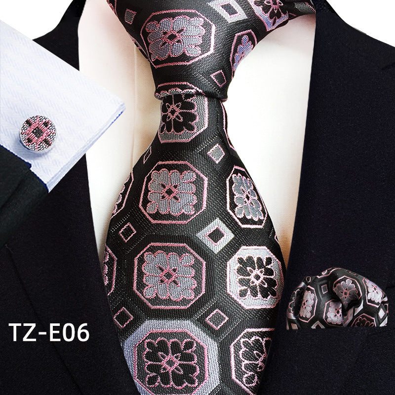 Men's Paisley Tie Square Scarf Pocket Square Cufflinks Three-piece Set