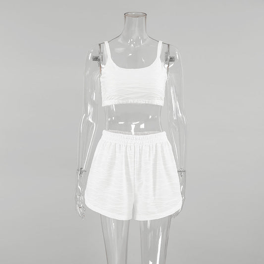 Pajamas Suspenders Striped Spaghetti Straps Shorts Two Piece Sets Knitted Plain Cloth Summer Ladies Homewear