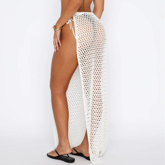 Women's Beach Sun Protection Hollow Out See-through High Slit Skirt