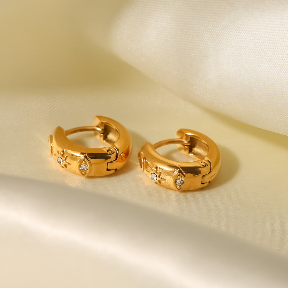 18K Gold-plated Stainless Steel XINGX Devil's Eye Cubic Oxidation Inlaid White Diamond Hoop Earrings