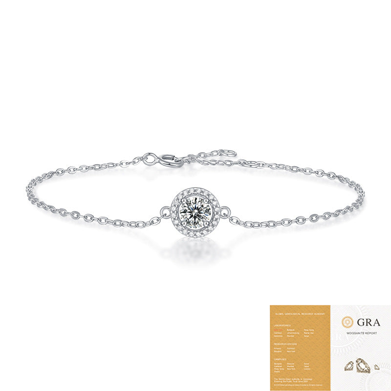 Silver Light Luxury Moissanite Round Bag Bracelet