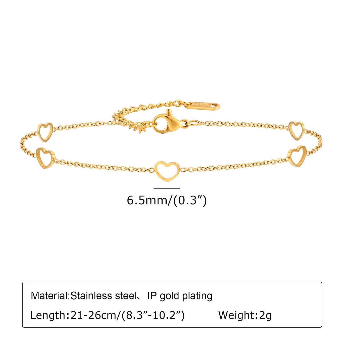 1 Piece Stainless Steel Five Hollow Heart Shaped Love Anklets by GJG Denim