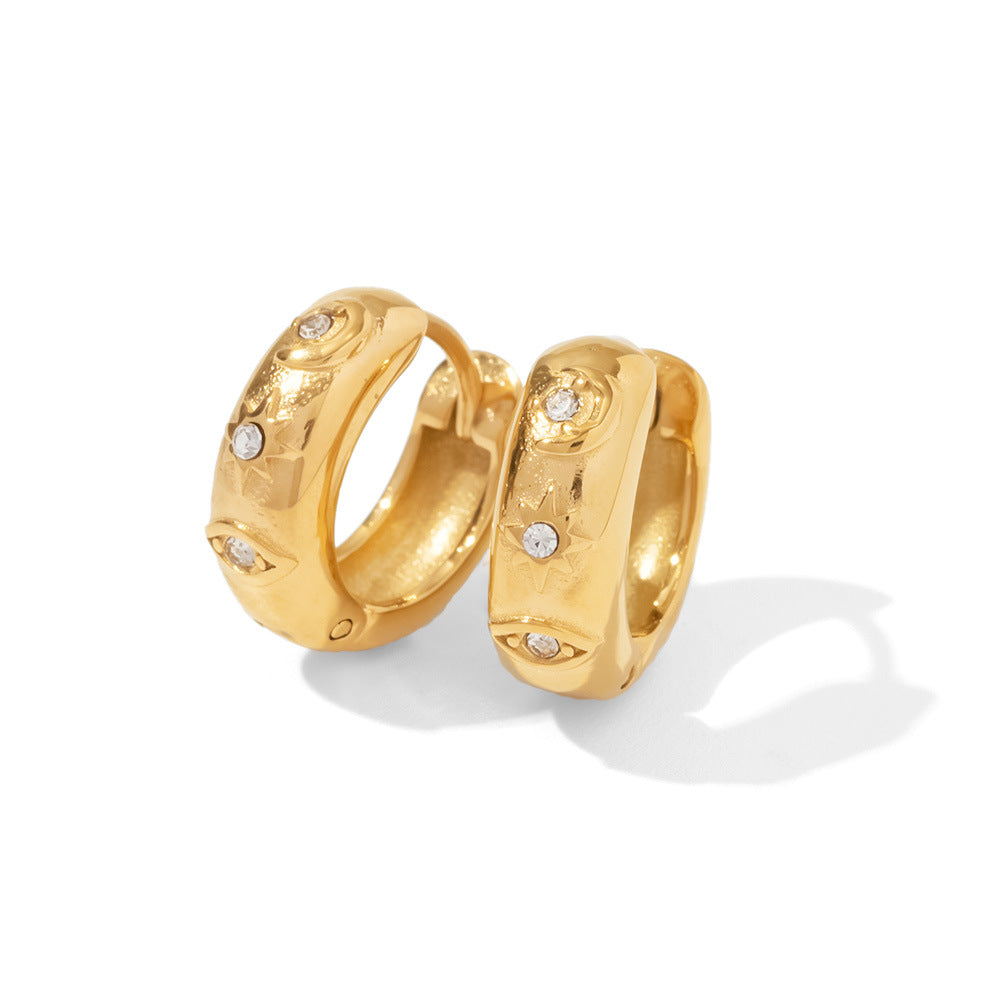 18K Gold-plated Stainless Steel XINGX Devil's Eye Cubic Oxidation Inlaid White Diamond Hoop Earrings