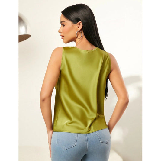 Summer Satin Pile Collar Solid Color Sleeveless Vest Women Sleeveless Blouse