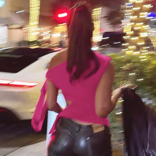 Retro Ribbon Sleeveless Sexy Solid Color Slim Vest by GJG Denim