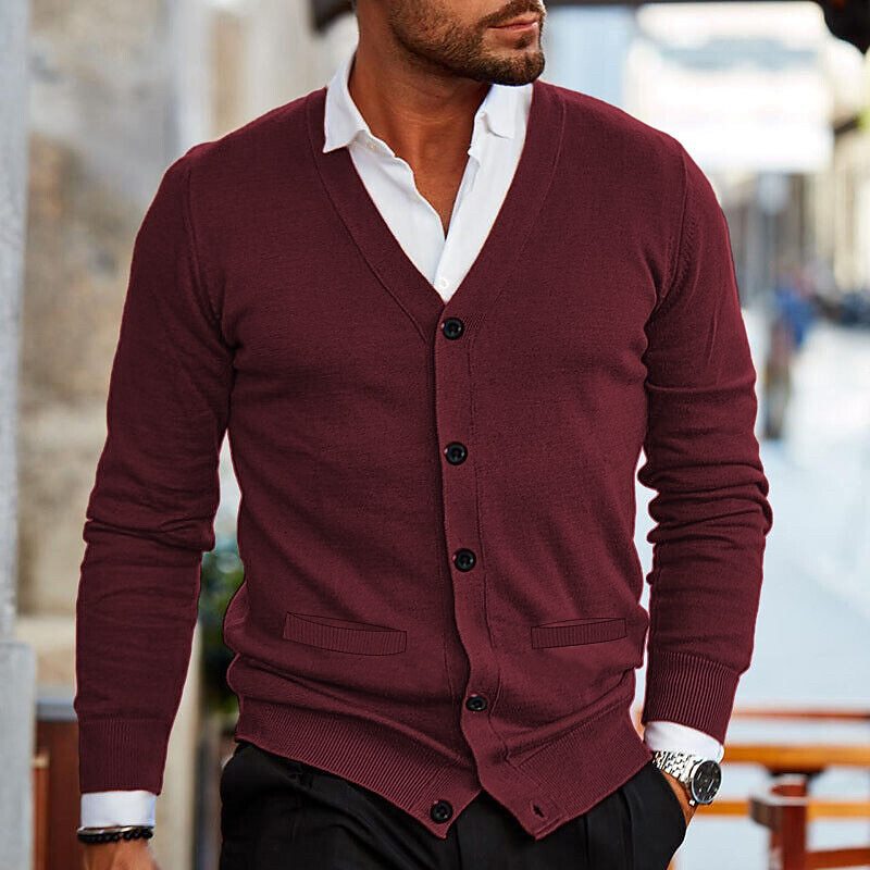 Men's Double-sided Pocket Knitwear V-neck Long Sleeve Slim Cardigan Sweater