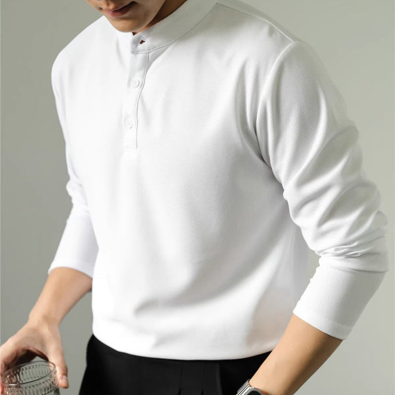 Men's Long Sleeve Polo Simple Solid Color Shirt