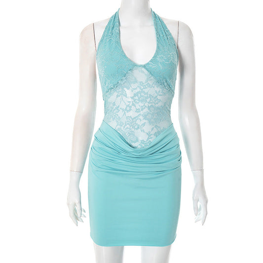 Women Clothing Summer Sexy Lace Stitching Hip Dress