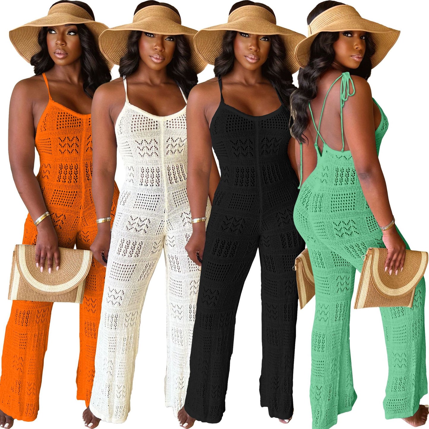 Woolen Knitted Sexy Sling Geometric Hollow-out Jumpsuit