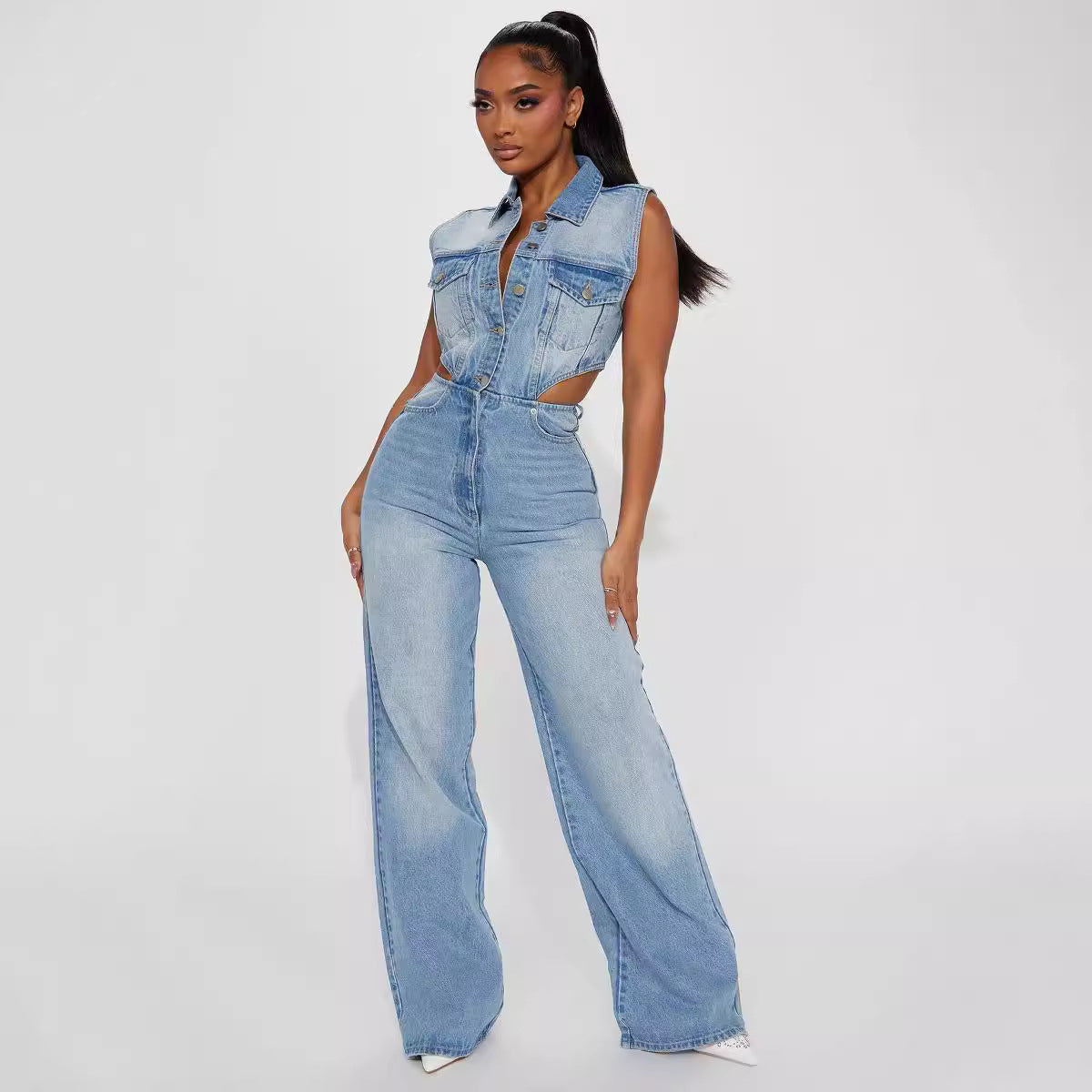 Denim Straight Leg Jumpsuit