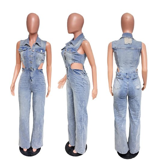 Denim Straight Leg Jumpsuit