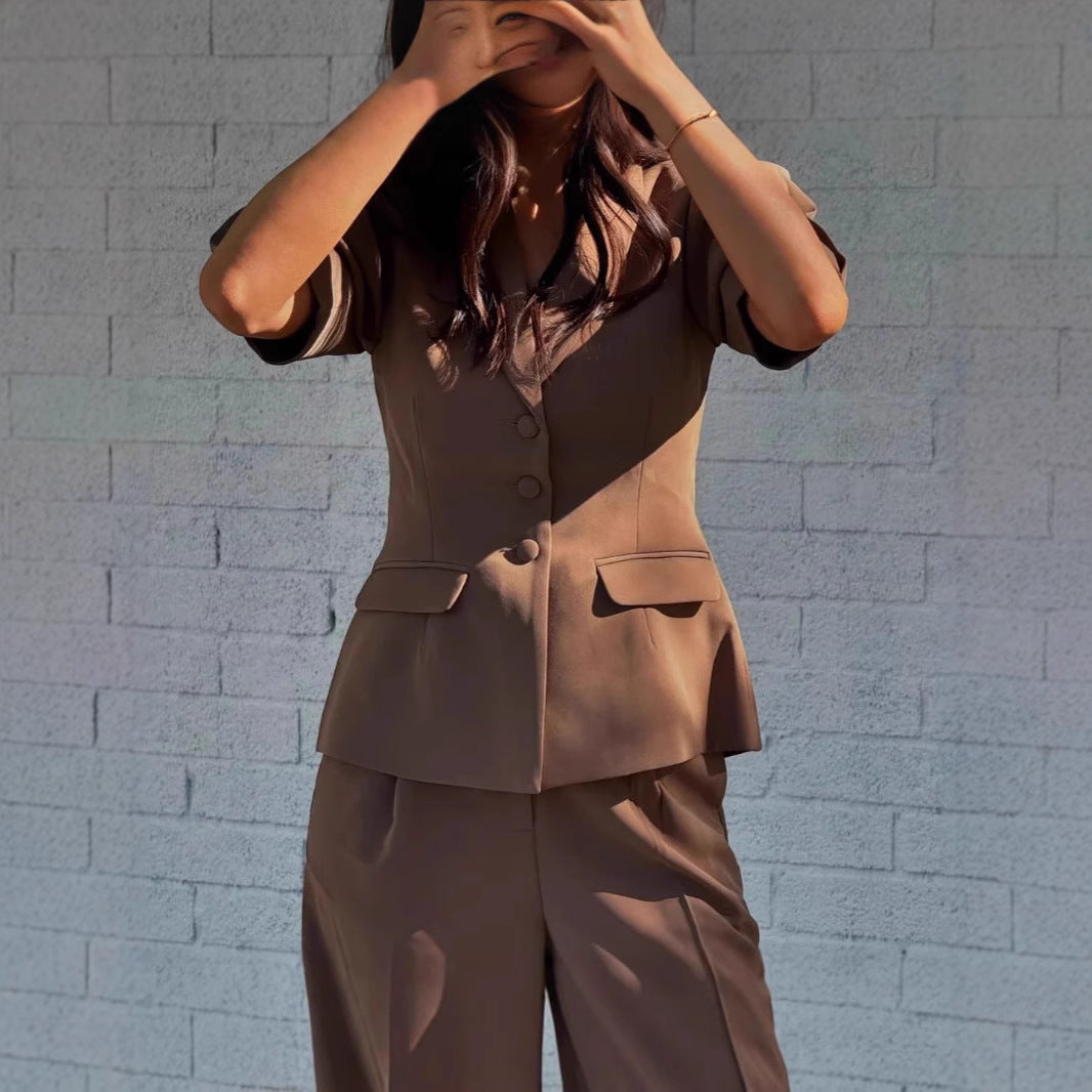 Women's Fashion Casual Elegant Solid Color Short Sleeve Suit