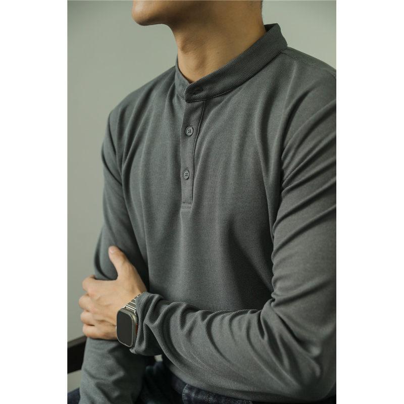 Men's Long Sleeve Polo Simple Solid Color Shirt