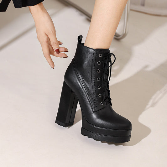 Women's Chunky Heel Waterproof Platform High Heel Boots
