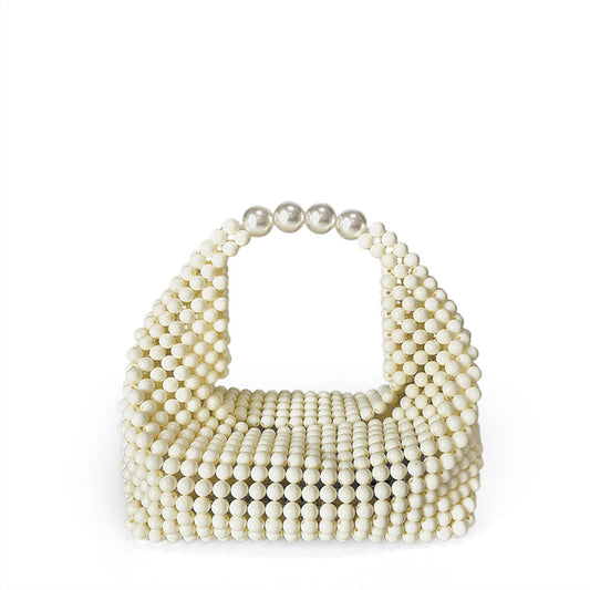 High Sense Hand Carrying Bag Women Spring Summer Cocktail Pearl Hand Woven Bag Special Interest Design