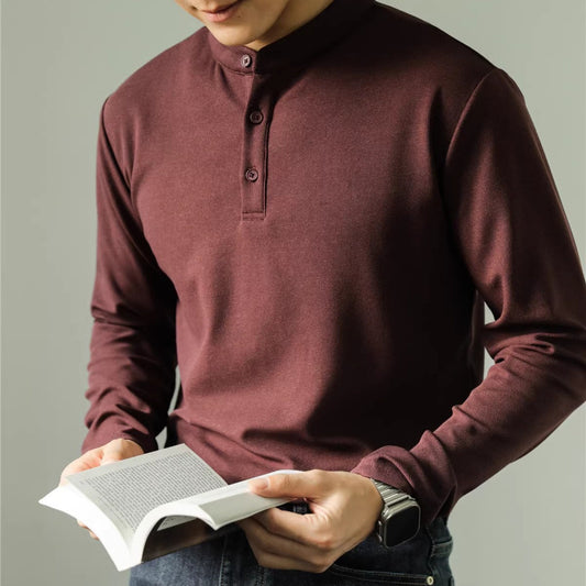 Men's Long Sleeve Polo Simple Solid Color Shirt