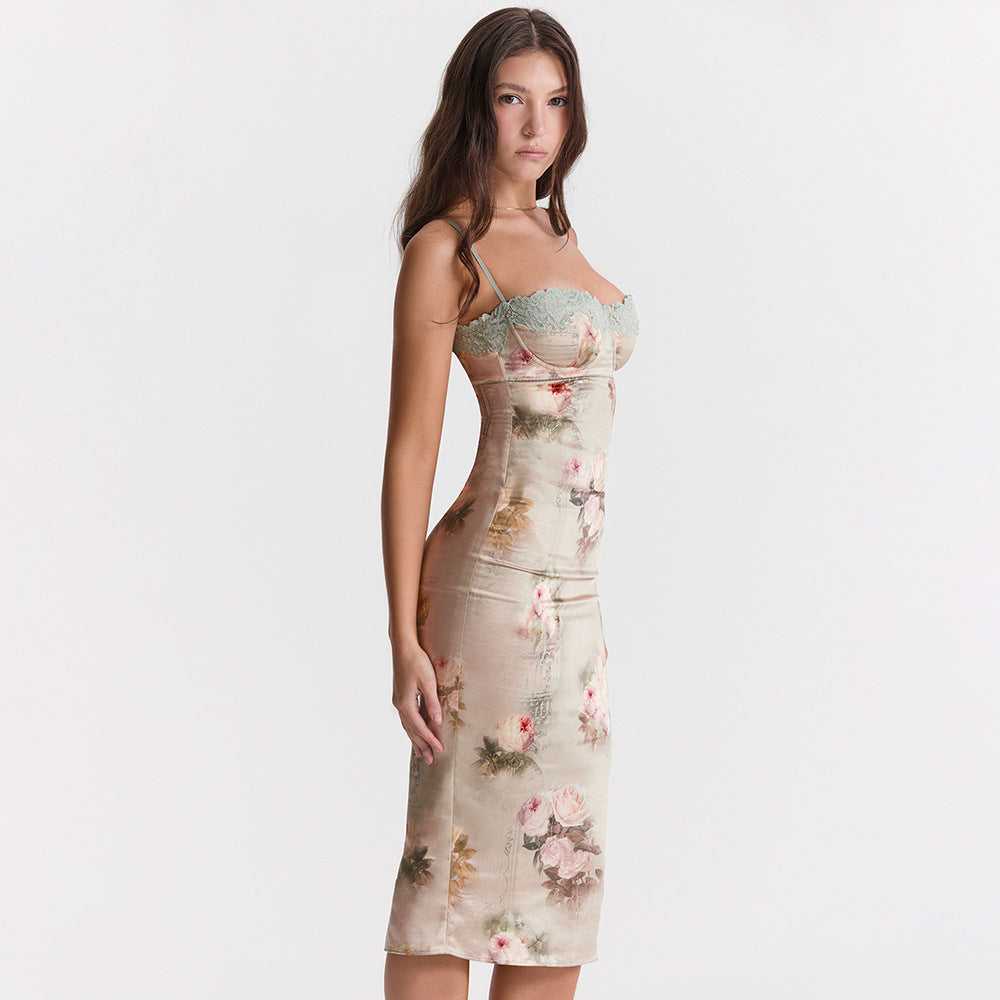 Lace Sling Backless Sheath Dress
