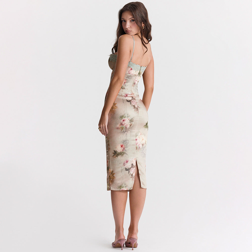 Lace Sling Backless Sheath Dress