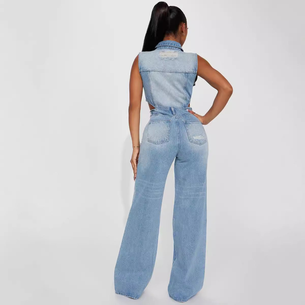 Denim Straight Leg Jumpsuit