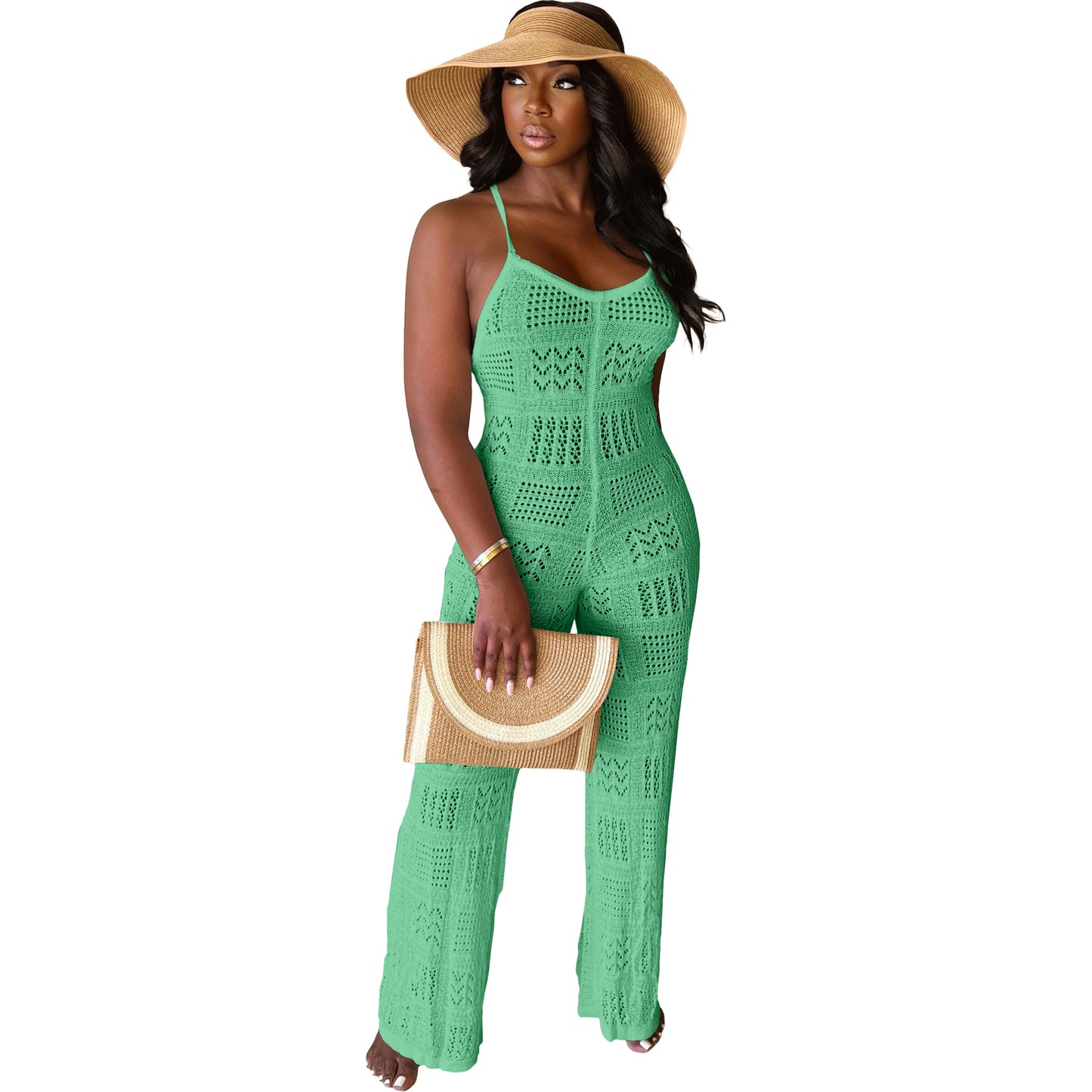 Woolen Knitted Sexy Sling Geometric Hollow-out Jumpsuit