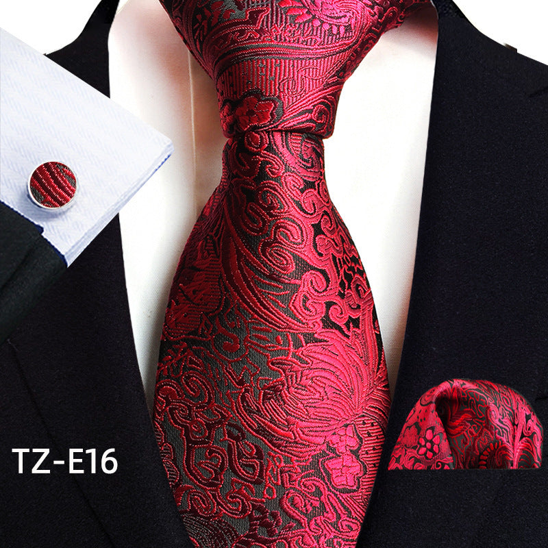 Men's Paisley Tie Square Scarf Pocket Square Cufflinks Three-piece Set