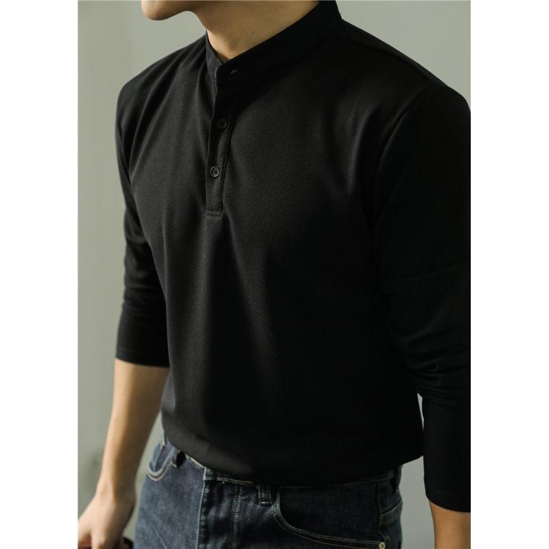 Men's Long Sleeve Polo Simple Solid Color Shirt