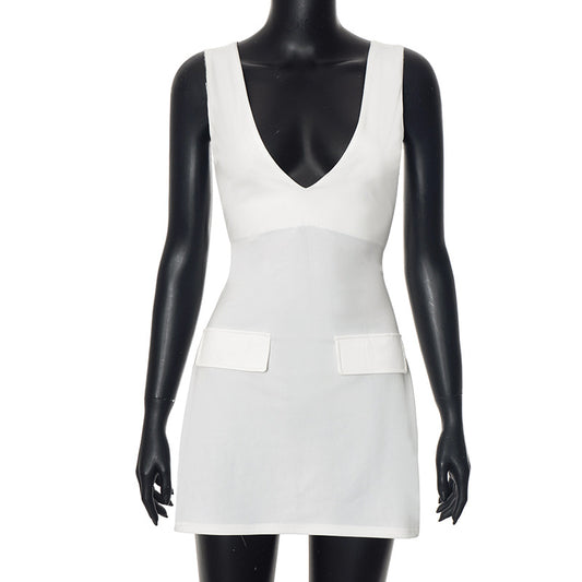 Solid Color Sling Bare Back Sleeveless Sheath Dress Women