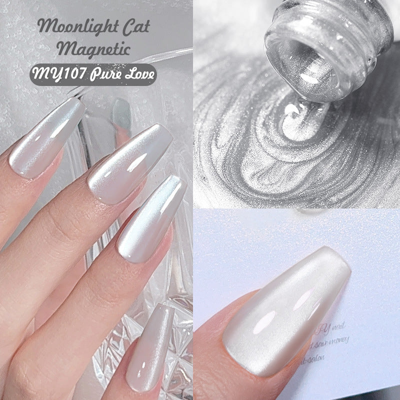 Mirror Porcelain White Cat's Eye White Moonlight Gel Nail Polish