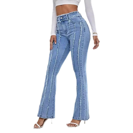 Slightly Flared Wadding Edge Jeans For Women by GJG Denim