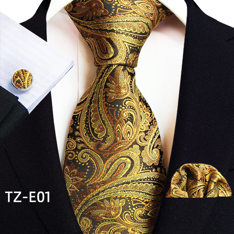 Men's Paisley Tie Square Scarf Pocket Square Cufflinks Three-piece Set